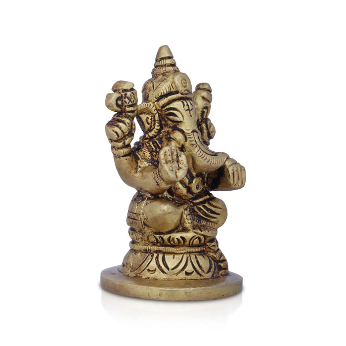 Ganesh Murti - 3 x 2.25 Inches | Antique Brass Idol/ Ganapati Idol for Pooja/ 320 Gms Approx - Brass Murties