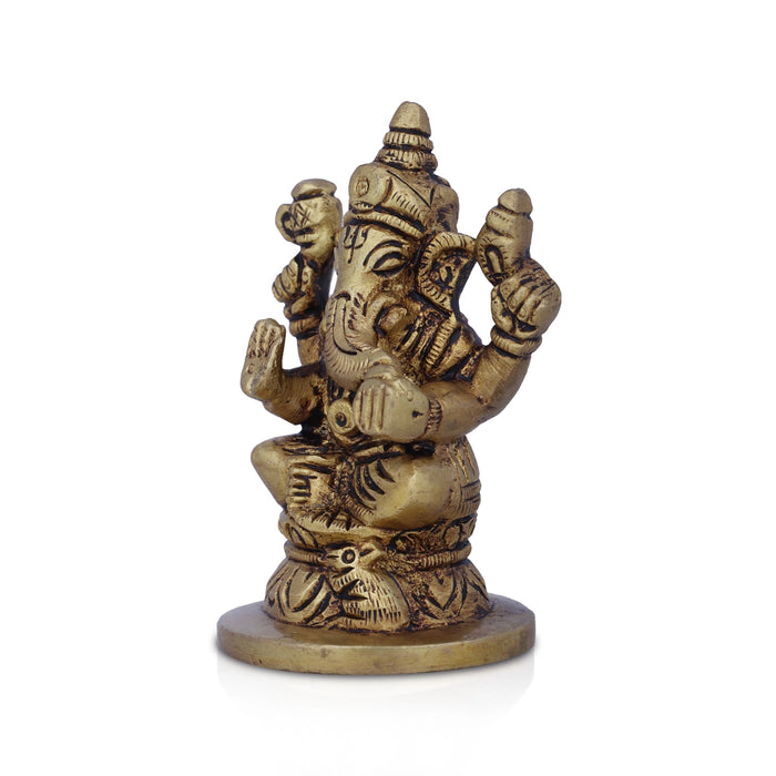 Ganesh Murti - 3 x 2.25 Inches | Antique Brass Idol/ Ganapati Idol for Pooja/ 320 Gms Approx - Brass Murties
