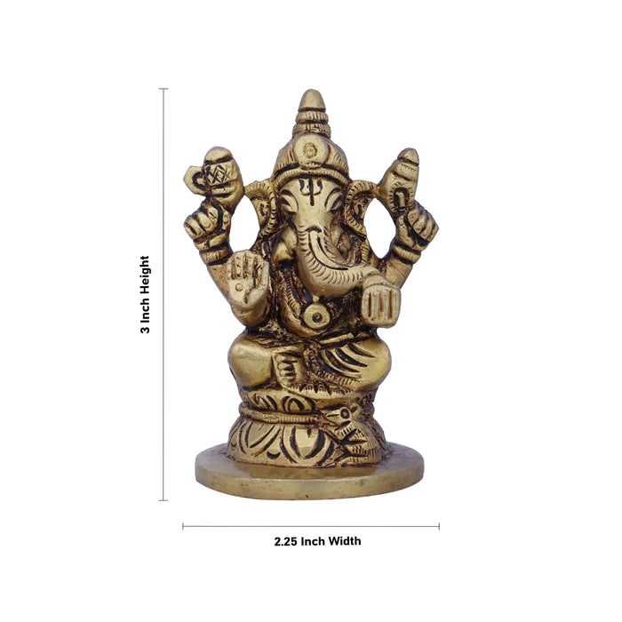 Ganesh Murti - 3 x 2.25 Inches | Antique Brass Idol/ Ganapati Idol for Pooja/ 320 Gms Approx - Brass Murties