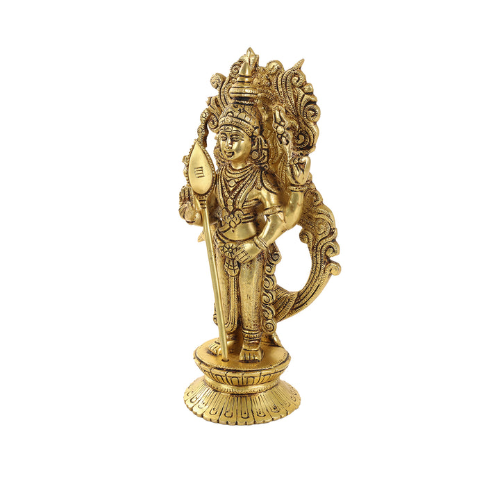 Murugan Statue  - 10 x 5  Inches |  Antique Brass Statue/ Murugan with Peacock Idol/ Murugan Silai for Pooja - Brass Murties