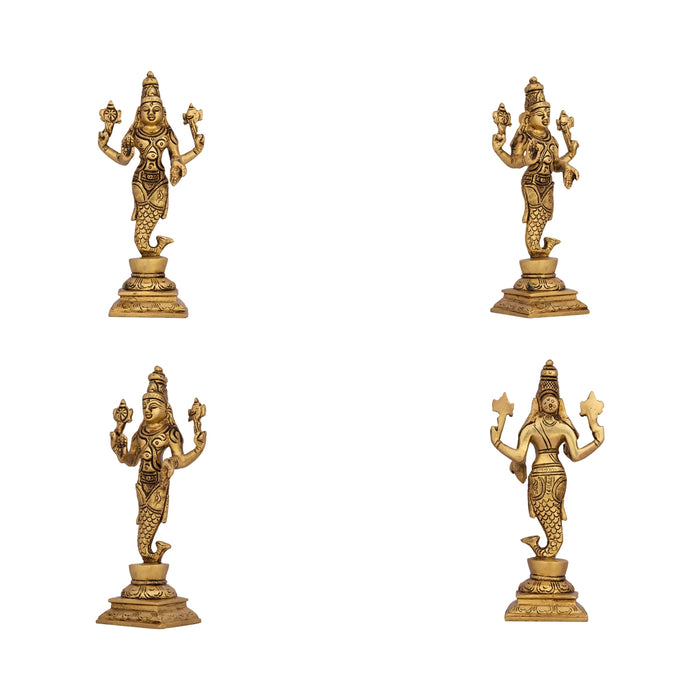 Dasavatharam Set - 6 x 3 Inches | Antique Brass Statue/ 10 Avatar of Lord Vishnu/ Vishnu Avatar for Pooja - Brass Murties