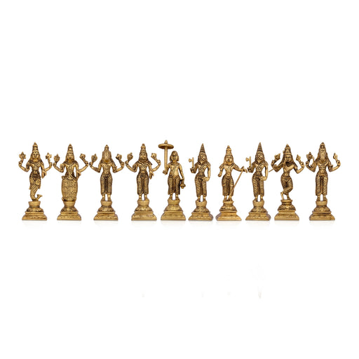 Dasavatharam Set - 6 x 3 Inches | Antique Brass Statue/ 10 Avatar of Lord Vishnu/ Vishnu Avatar for Pooja - Brass Murties