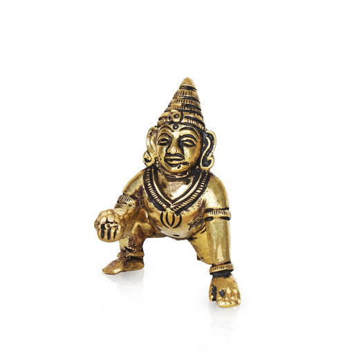 Crawling Krishna Idol - 2.5 Inches | Brass Statue/ Little Krishna Statue/ Laddu Gopal Murti for Janmashtami - Brass Murties