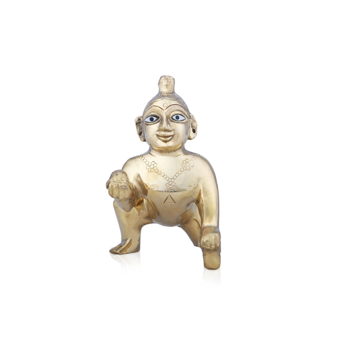 Crawling Krishna Murti - 4 x 4 Inches | Antique Brass Idol/ Crawling Krishna Idol for Pooja/ 400 Gms Approx - Brass Murties