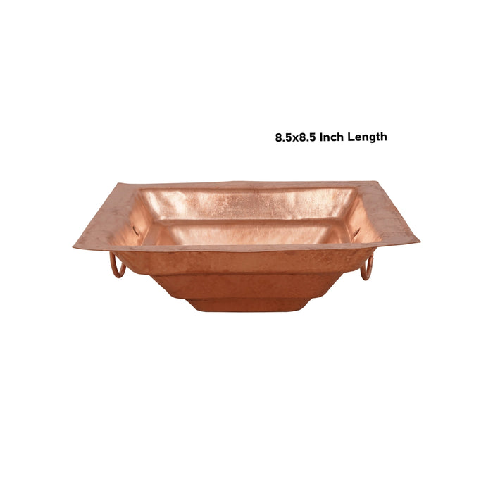 Havan Kund Without Stand - 8.5 x 8.5 Inches | Copper Agnihotra Kund With Handle/ Yagna Kund for Pooja/ 380 Gms Approx - Havan Kund