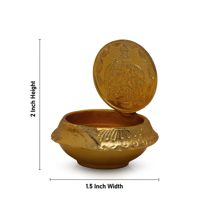 1 Coin Lakshmi Kubera Vilakku - 2 X 1.5 Inches | Brass Lamp/ Laxmi Kubera Deepam For Wealth And Pooja - Kuber Deep