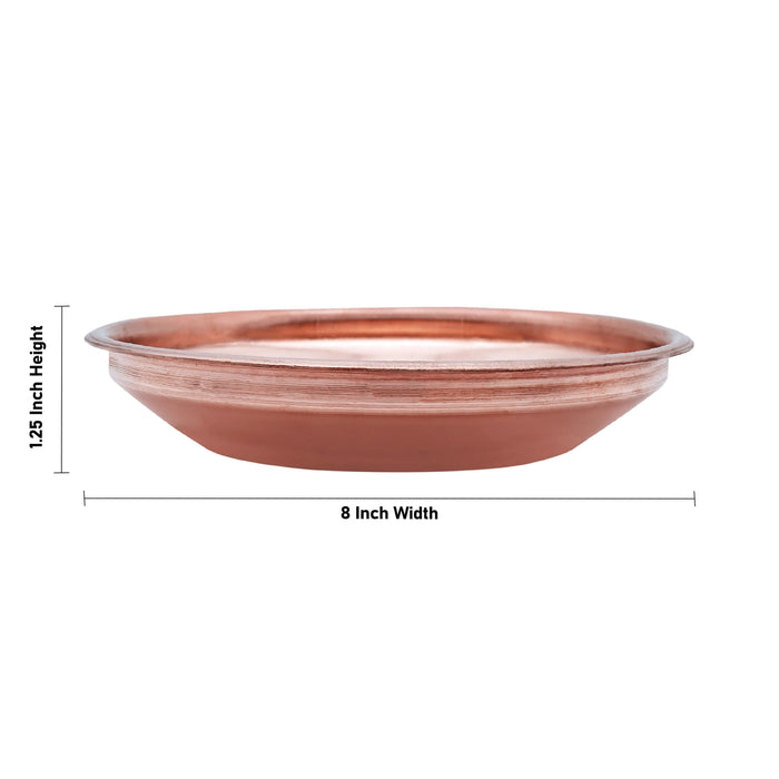 Copper Plate - 1.25 x 8 Inches | Small Plate/ Pooja Thali Plate/ Pooja Plate for Home - Pooja Plate & Tray