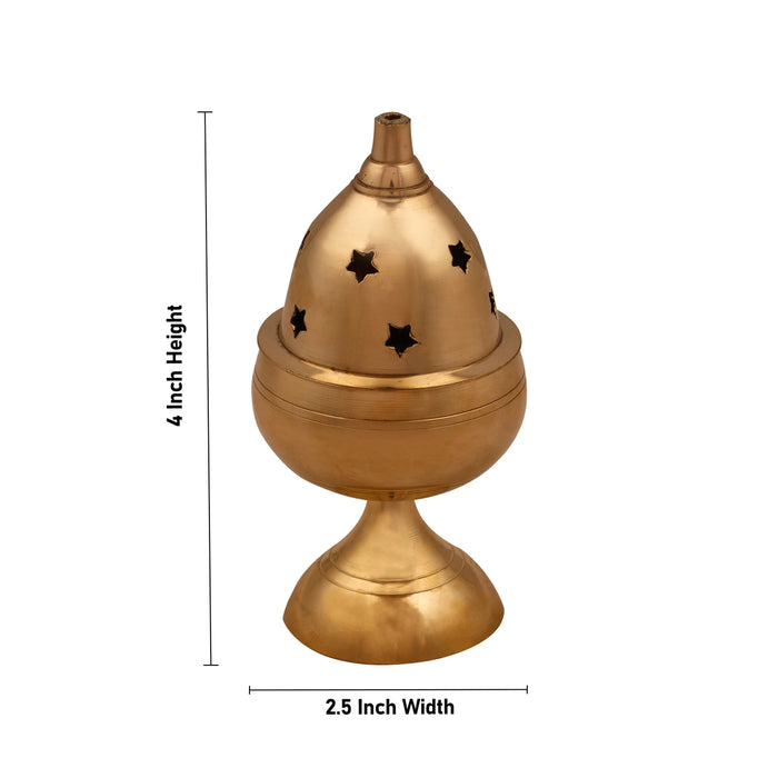 Brass Nanda Deep with Base - 4 x 2.5 Inches | Brass Lamp/ Vilakku/ Apple Nanda Diya for Pooja - Nanda Deep & Pyali Deep