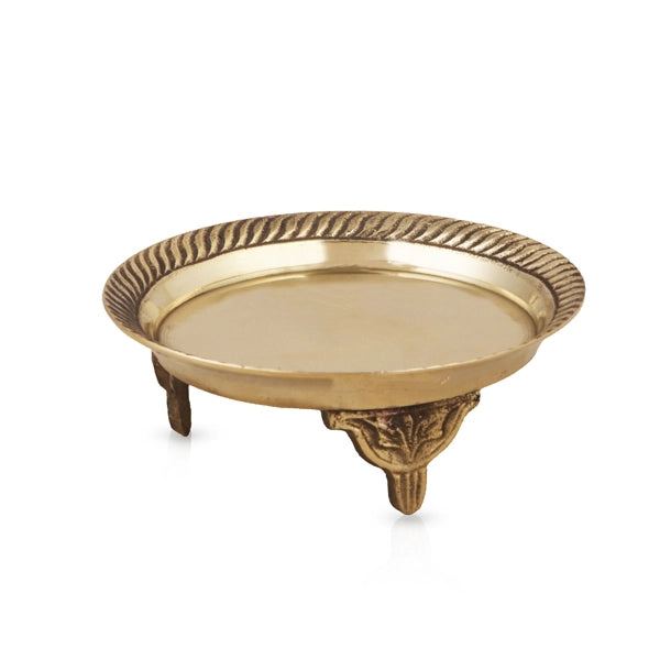 Brass Plate With Base - 1 x 3.25 Inches | Pin Tray/ Brass Tray/ Pooja Stand for Deity - Pooja Plate & Tray