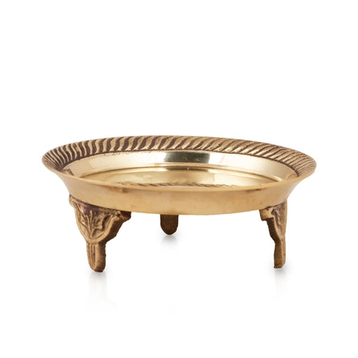 Brass Plate With Base - 1 x 3.25 Inches | Pin Tray/ Brass Tray/ Pooja Stand for Deity - Pooja Plate & Tray