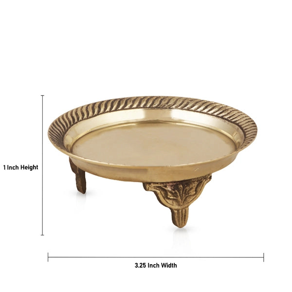 Brass Plate With Base - 1 x 3.25 Inches | Pin Tray/ Brass Tray/ Pooja Stand for Deity - Pooja Plate & Tray