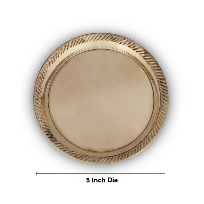 Brass Plate - 5 Inches | Pooja Stand/ Pin Tray/ Asan for Deity/ 160 Gms Approx - Pooja Plate & Tray