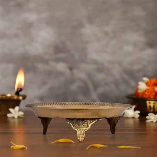 Brass Plate - 5 Inches | Pooja Stand/ Pin Tray/ Asan for Deity/ 160 Gms Approx - Pooja Plate & Tray