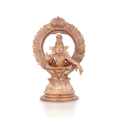 Ayyappan Statue With Arch - 6 x 4.5 Inches | Panchaloha Statue/ Ayyappa Idol for Pooja/ 800 Gms Approx