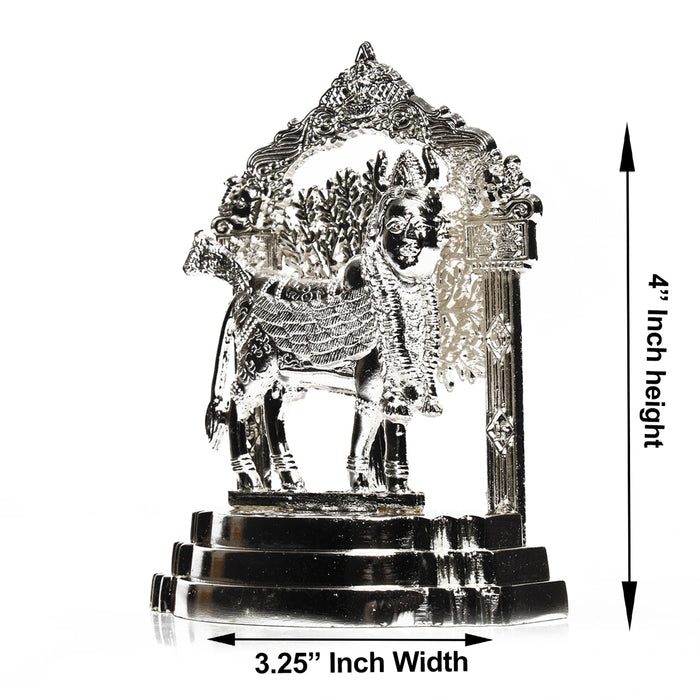 Kamadhenu Statue with Arch - 4 x 3.25 Inches | White Metal Statue/ Kamadhenu Idol for Pooja/ 110 Gms Approx