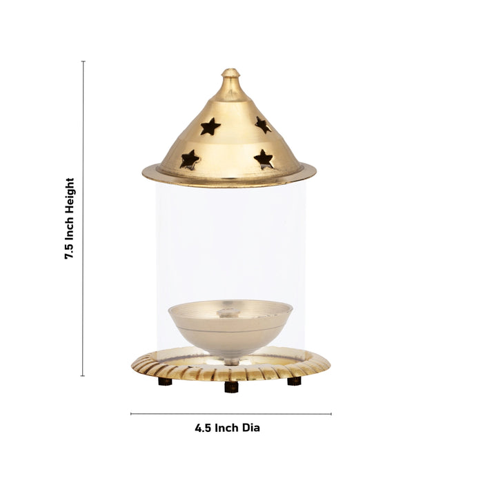 Udupi Lamp - 7.5 x 4.5 Inches | Brass Vilakku/ Brass Deepam/ Brass Diya for Pooja/ 250 Gms Approx - Nanda Deep & Pyali Deep
