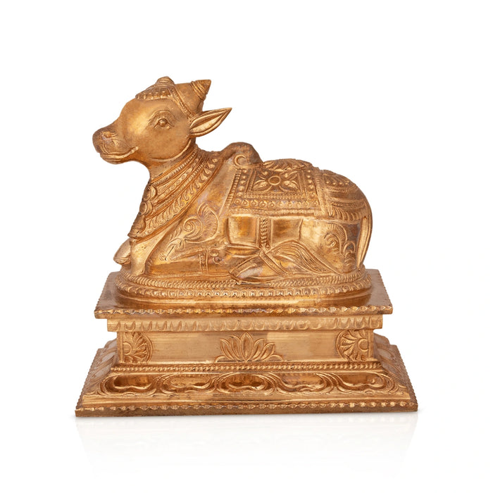 Nandi With Base Murti - 5 x 5.5 Inches | Panchaloha Idol / Nandi Bhagwan / Nandhi Statue for Pooja - Panchaloha Murties