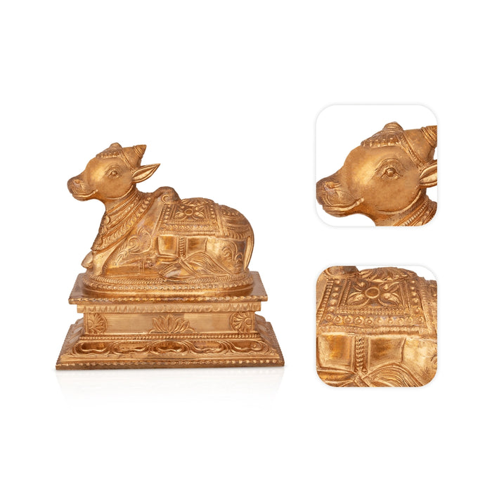 Nandi With Base Murti - 5 x 5.5 Inches | Panchaloha Idol / Nandi Bhagwan / Nandhi Statue for Pooja - Panchaloha Murties