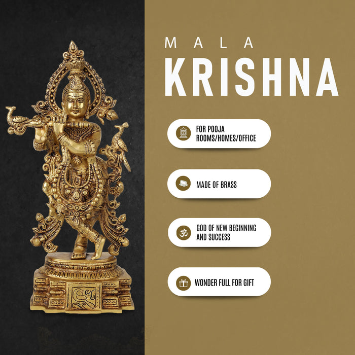 Krishnan Statue  - 15 Inches |  Brass Idol/ Krishna Idol/ Lord Krishna Standing/ Krishna Murti for Pooja - Brass Murties