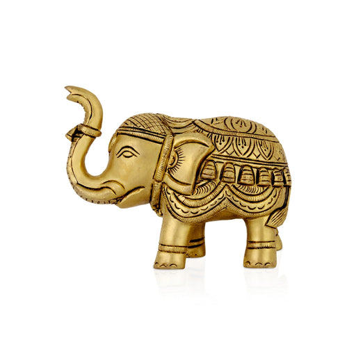 Elephant Statue- 4.25 x 5 inches | Antique Brass Elephant sculpture/ Elephant Idol for Home Decor - Table Stand Accessories