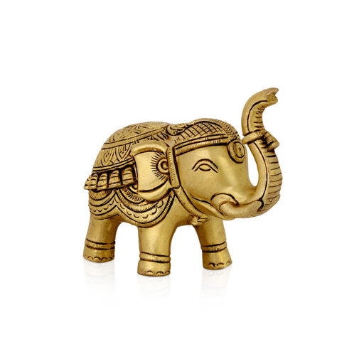 Elephant Statue- 4.25 x 5 inches | Antique Brass Elephant sculpture/ Elephant Idol for Home Decor - Table Stand Accessories
