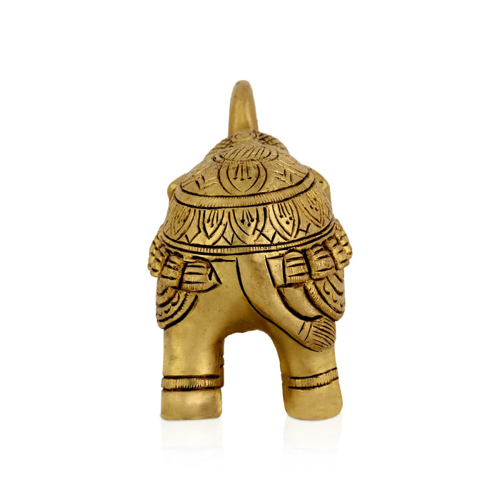 Elephant Statue- 4.25 x 5 inches | Antique Brass Elephant sculpture/ Elephant Idol for Home Decor - Table Stand Accessories