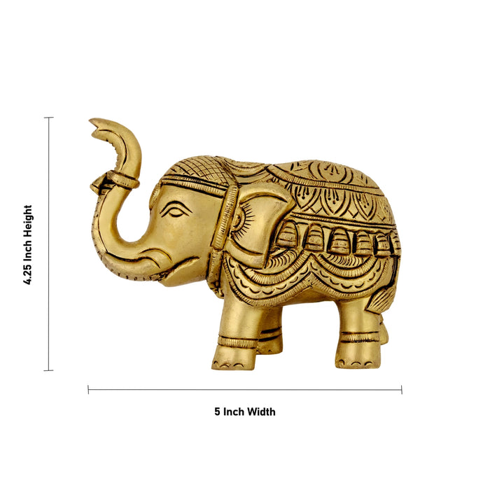 Elephant Statue- 4.25 x 5 inches | Antique Brass Elephant sculpture/ Elephant Idol for Home Decor - Table Stand Accessories