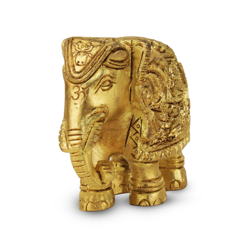 Elephant Statue - 2.5 x 3.25 Inches | Antique Brass Idol/ Elephant Figurine/ Elephant Idol for Home Decor - Table Stand Accessories
