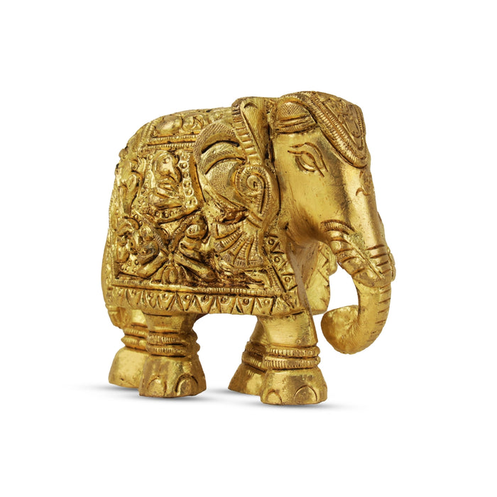 Elephant Statue - 2.5 x 3.25 Inches | Antique Brass Idol/ Elephant Figurine/ Elephant Idol for Home Decor - Table Stand Accessories