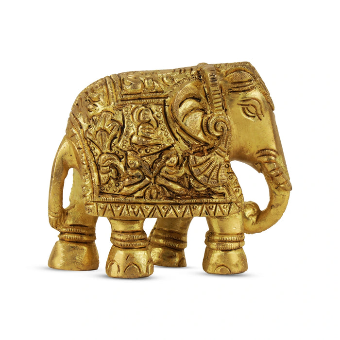 Elephant Statue - 2.5 x 3.25 Inches | Antique Brass Idol/ Elephant Figurine/ Elephant Idol for Home Decor - Table Stand Accessories