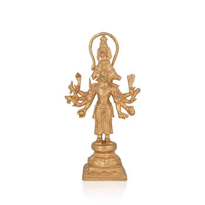 5 Face Hanuman standing On Base Murti -11 x 6.5 Inches | Panchaloham Statue/ Anjaneyar Sculpture For Home Decor - Panchaloha Murties