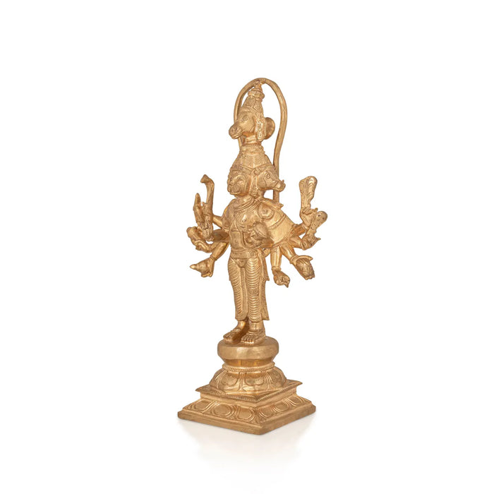 5 Face Hanuman standing On Base Murti -11 x 6.5 Inches | Panchaloham Statue/ Anjaneyar Sculpture For Home Decor - Panchaloha Murties
