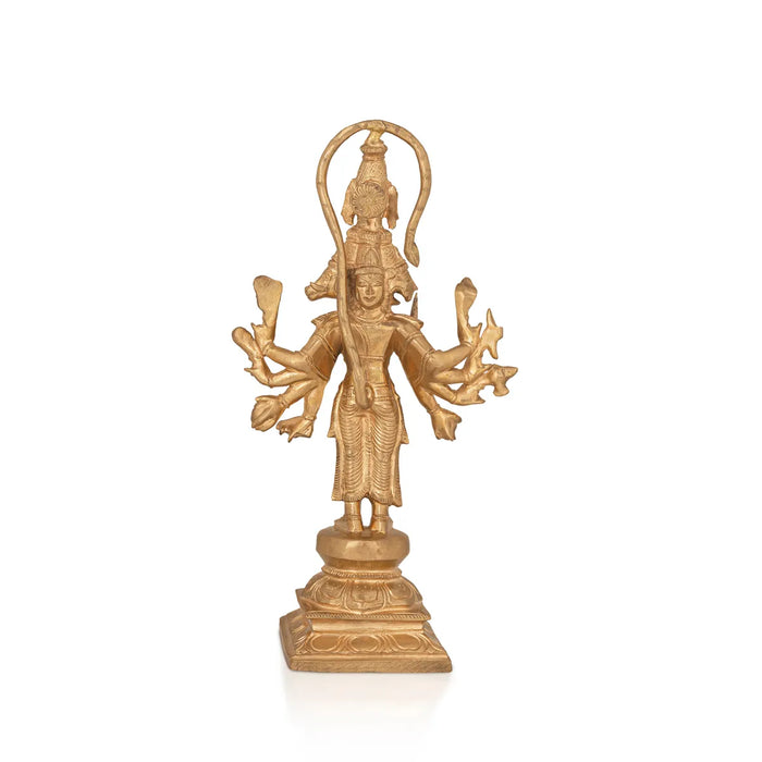 5 Face Hanuman standing On Base Murti -11 x 6.5 Inches | Panchaloham Statue/ Anjaneyar Sculpture For Home Decor - Panchaloha Murties