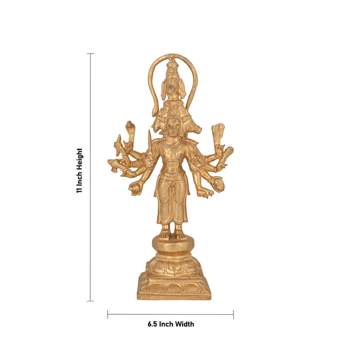 5 Face Hanuman standing On Base Murti -11 x 6.5 Inches | Panchaloham Statue/ Anjaneyar Sculpture For Home Decor - Panchaloha Murties