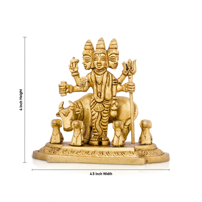 Datta Murti - 4 x 4.5 Inches | Antique Brass Statue/ Datta Idol for Pooja/ 640 Gms Approx - Brass Murties