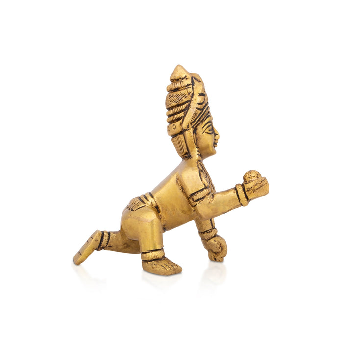 Krishnan Statue - 3.5 x 2.75 Inches | Brass Statue/ Crawling Krishna Idol for Pooja/ 335 Gms Approx