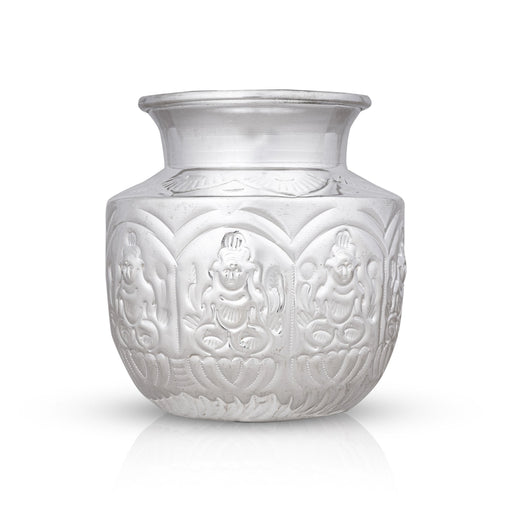 Ashtalakshmi Chombu - 5 x 4.5 Inches | White Metal Kalash/ Ashta Lakshmi Lota for Pooja/ 230 Gms Approx - Kalash & Pooja Lota