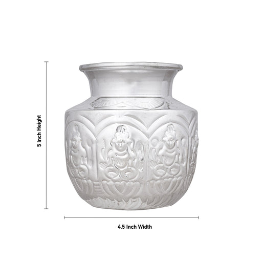 Ashtalakshmi Chombu - 5 x 4.5 Inches | White Metal Kalash/ Ashta Lakshmi Lota for Pooja/ 230 Gms Approx - Kalash & Pooja Lota