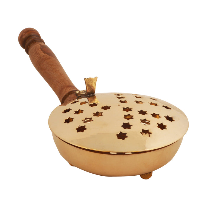 Sambrani Stand  - 2.5 x 10.5 Inches |  Brass Dhoopakal with Wooden Handle/ Dhoop Stand/ Dhoop Holder for Pooja - Sambrani Stand
