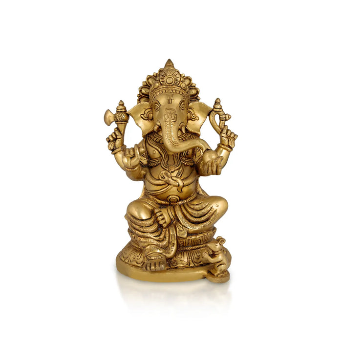 Ganesh Sitting Statue - 12 inches | Antique Brass Idol/ Vinayagar Sillai / spiritual Décor for Home, Office or Pooja Room - Brass Murties