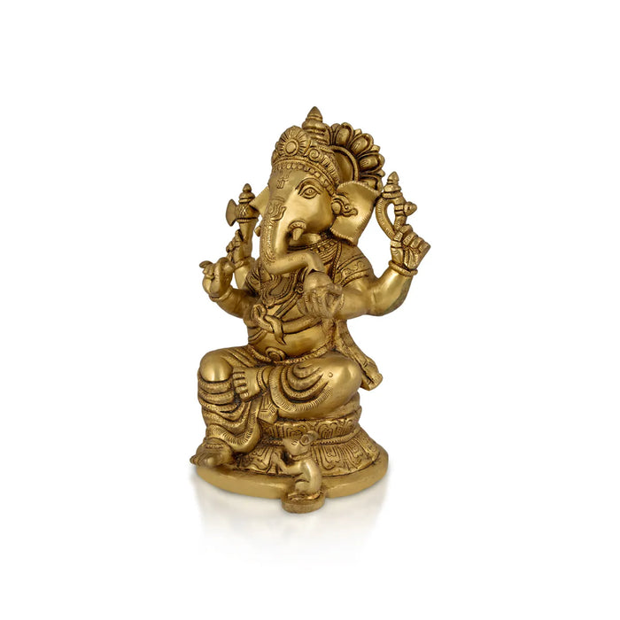 Ganesh Sitting Statue - 12 inches | Antique Brass Idol/ Vinayagar Sillai / spiritual Décor for Home, Office or Pooja Room - Brass Murties