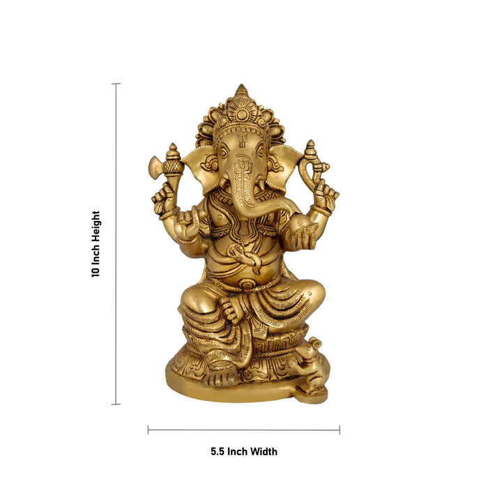 Ganesh Sitting Statue - 12 inches | Antique Brass Idol/ Vinayagar Sillai / spiritual Décor for Home, Office or Pooja Room - Brass Murties