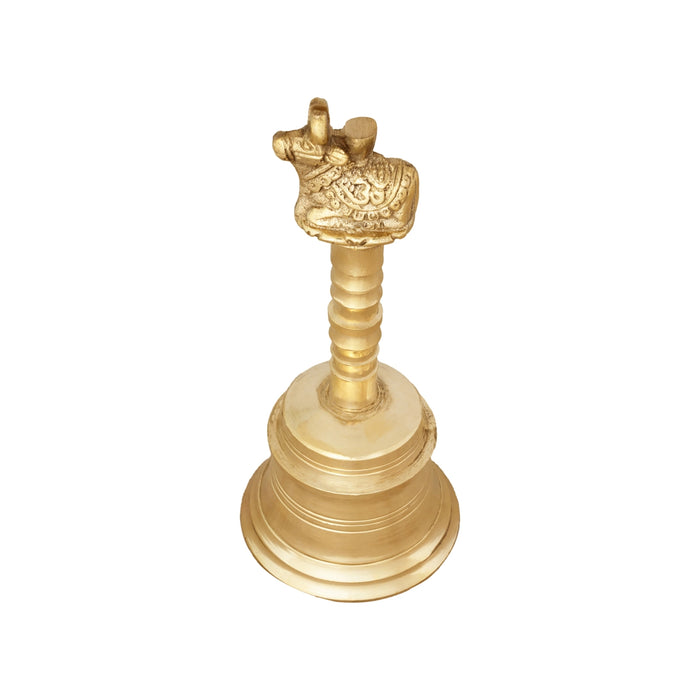 Brass Hand Bell - 7 x 3 Inches | Brass Bell/ Nandi Design Pooja Bell for Home/ 600 Gms Approx - Pooja Bells