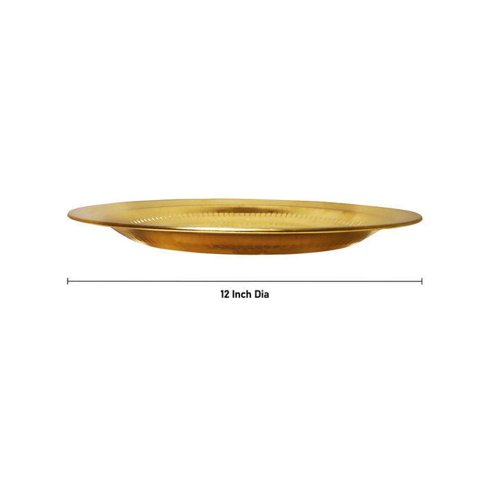 Brass Plate - 12 Inches | Pooja Plate/ Pottu Prath Thali Plate for Home/ 360 Gms Approx - Pooja Plate & Tray
