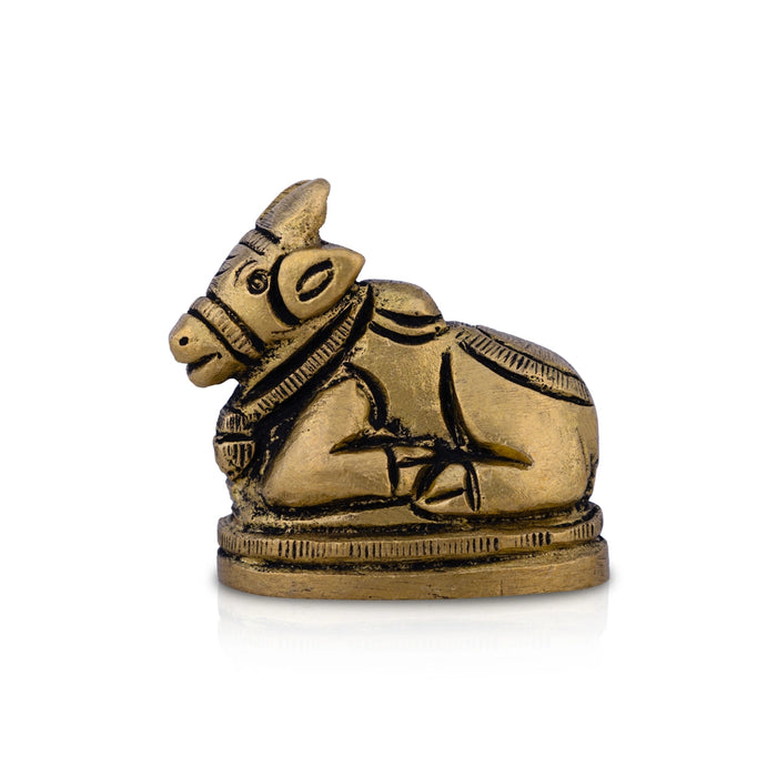 Nandi Statue With Base - 1.25 X 1.5 Inches | Antique Brass Idol/ Nandhi Statue For Pooja Room - Brass Murties