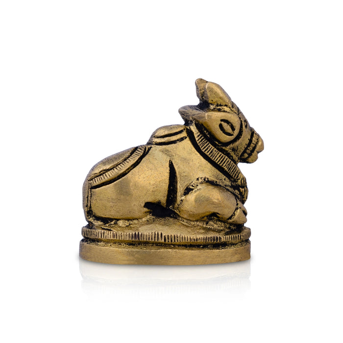 Nandi Statue With Base - 1.25 X 1.5 Inches | Antique Brass Idol/ Nandhi Statue For Pooja Room - Brass Murties