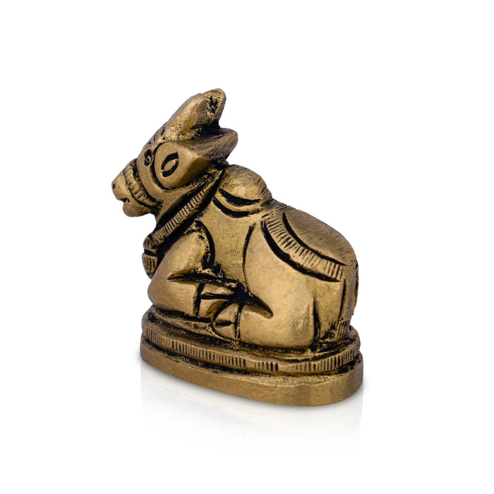 Nandi Statue With Base - 1.25 X 1.5 Inches | Antique Brass Idol/ Nandhi Statue For Pooja Room - Brass Murties