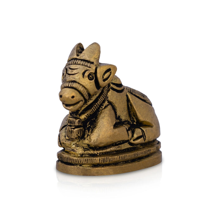 Nandi Statue With Base - 1.25 X 1.5 Inches | Antique Brass Idol/ Nandhi Statue For Pooja Room - Brass Murties