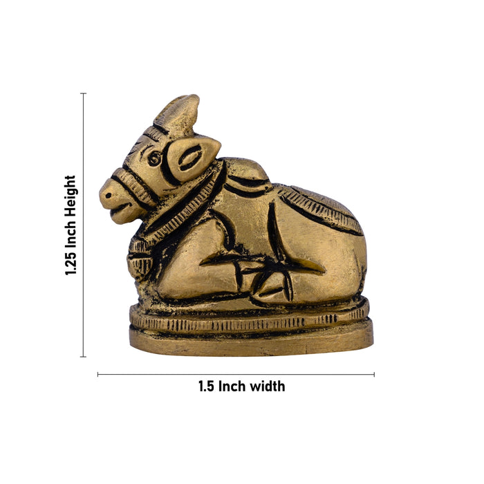 Nandi Statue With Base - 1.25 X 1.5 Inches | Antique Brass Idol/ Nandhi Statue For Pooja Room - Brass Murties