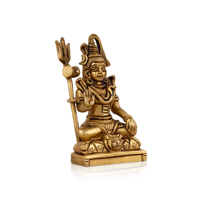 Shiva Statue With Base - 4.5 x 2.5 Inches | Antique Brass Idol/ Sitting Shiv Murti for Pooja/ 495 Gms Approx